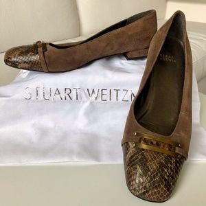 Stuart Weitzman Brown Suede and Snakeskin Loafers